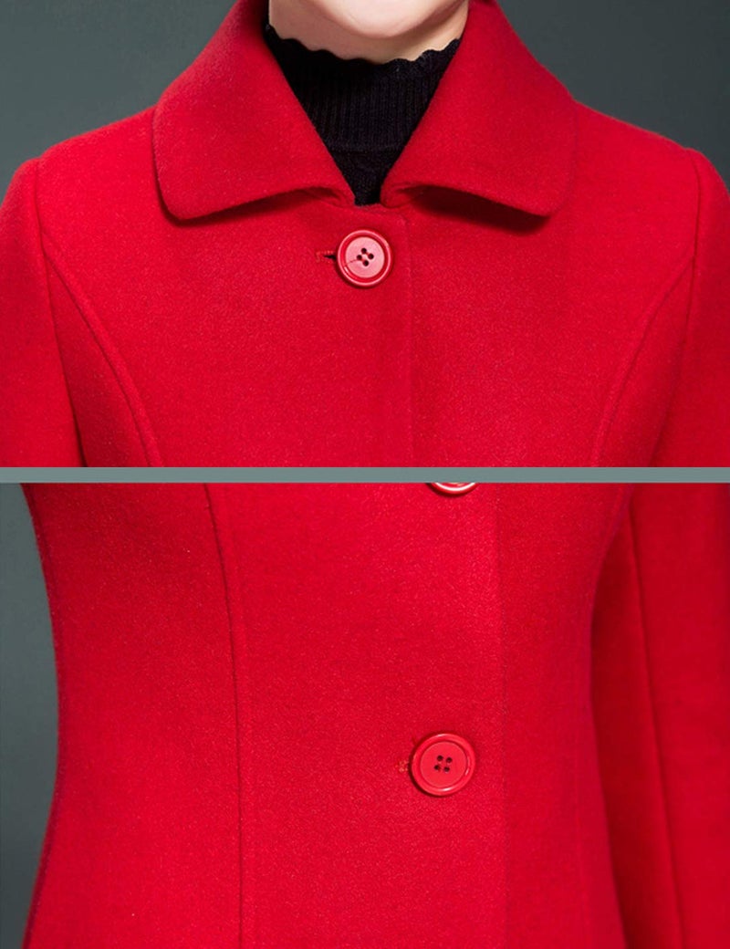 Jenkoon Women's Wool Trench Coat Winter Long Thick Overcoat Walker Coat (Red, Medium) - Image 4